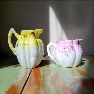 Vintage Porcelain Handpainted Small Pitchers with Butterflies and Flowers